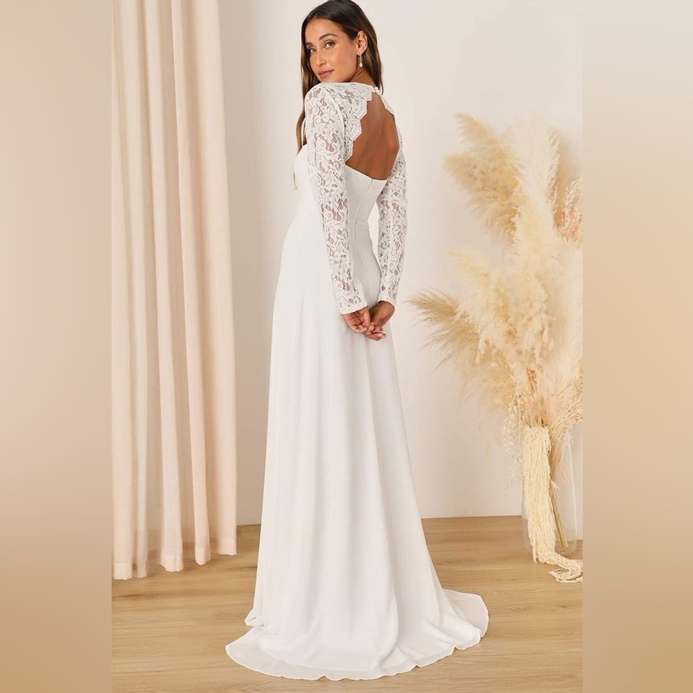 Lulus Promised Forever White Lace Long Sleeve Backless Maxi Dress, Size S, NWT - Picture 4 of 16